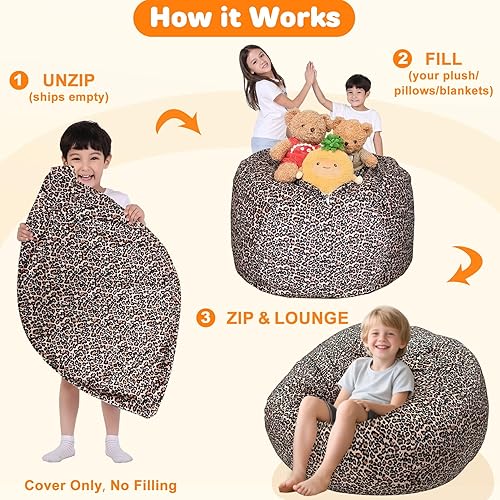 Miniatura 66 de Lukeight - Puf de almacenamiento de animales de peluche para niños, funda para puf de dinosaurio con cremallera para organizar la habitación de