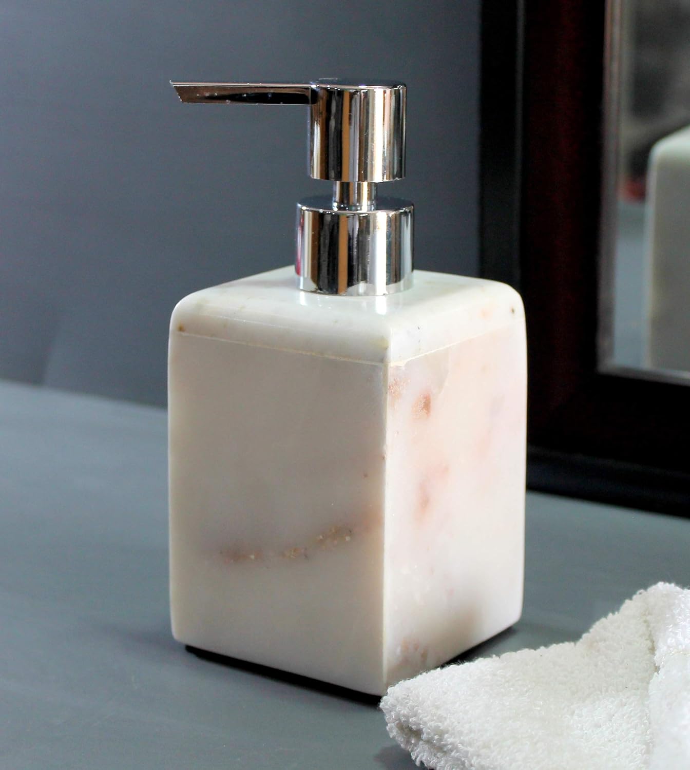 Soap/Lotion Dispenser - Made of Genuine Indian Marble - Luxury Bathroom Accessories Bath Set - White