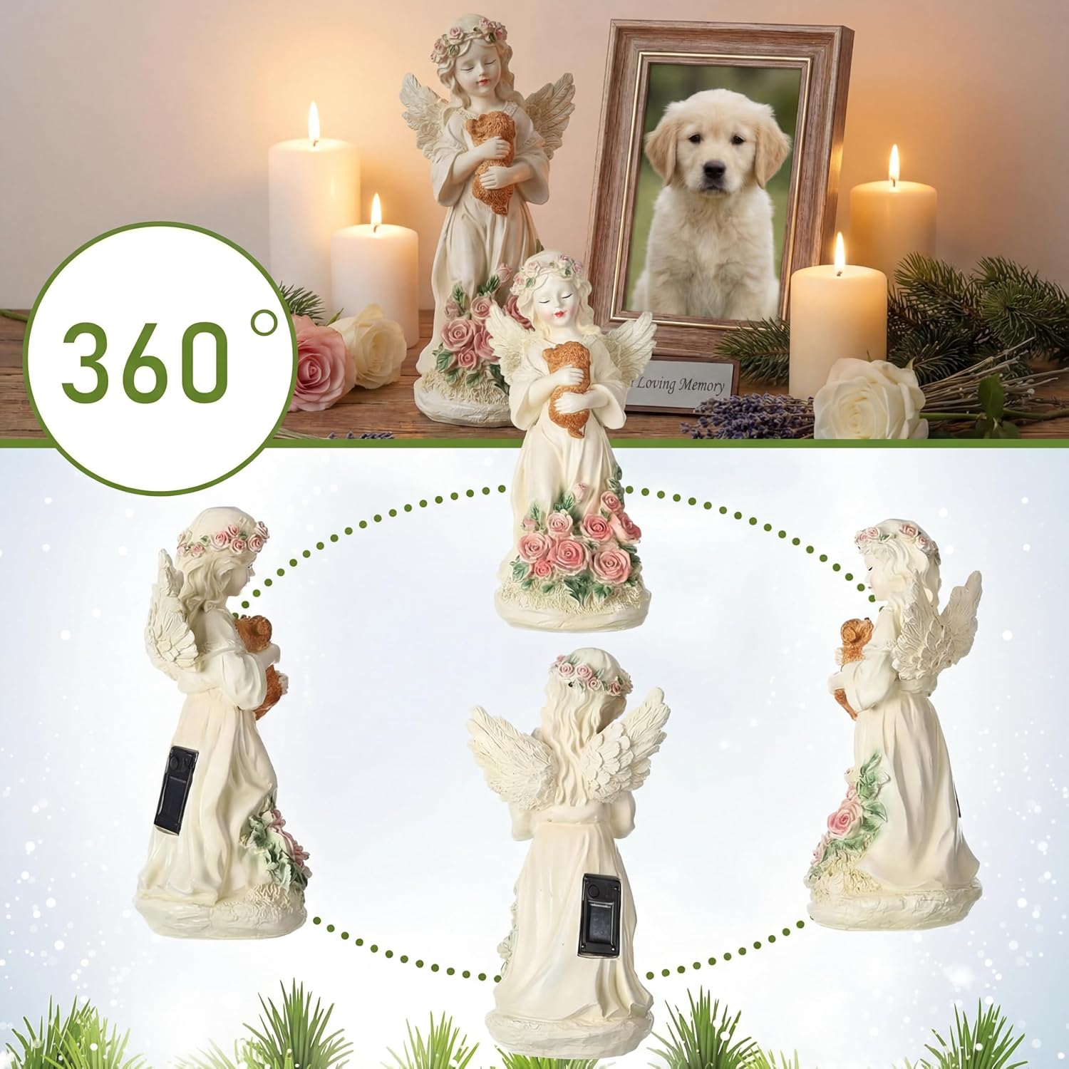 Chunful Dog Memorial Gifts Outdoor Resin Angel Puppy with Solar Light 10" Resin Pet Memorial Gift for Loss of Dogs Angel Dog Sympathy Gift for Garden, Patio, Lawn, Yard, Christmas Decor