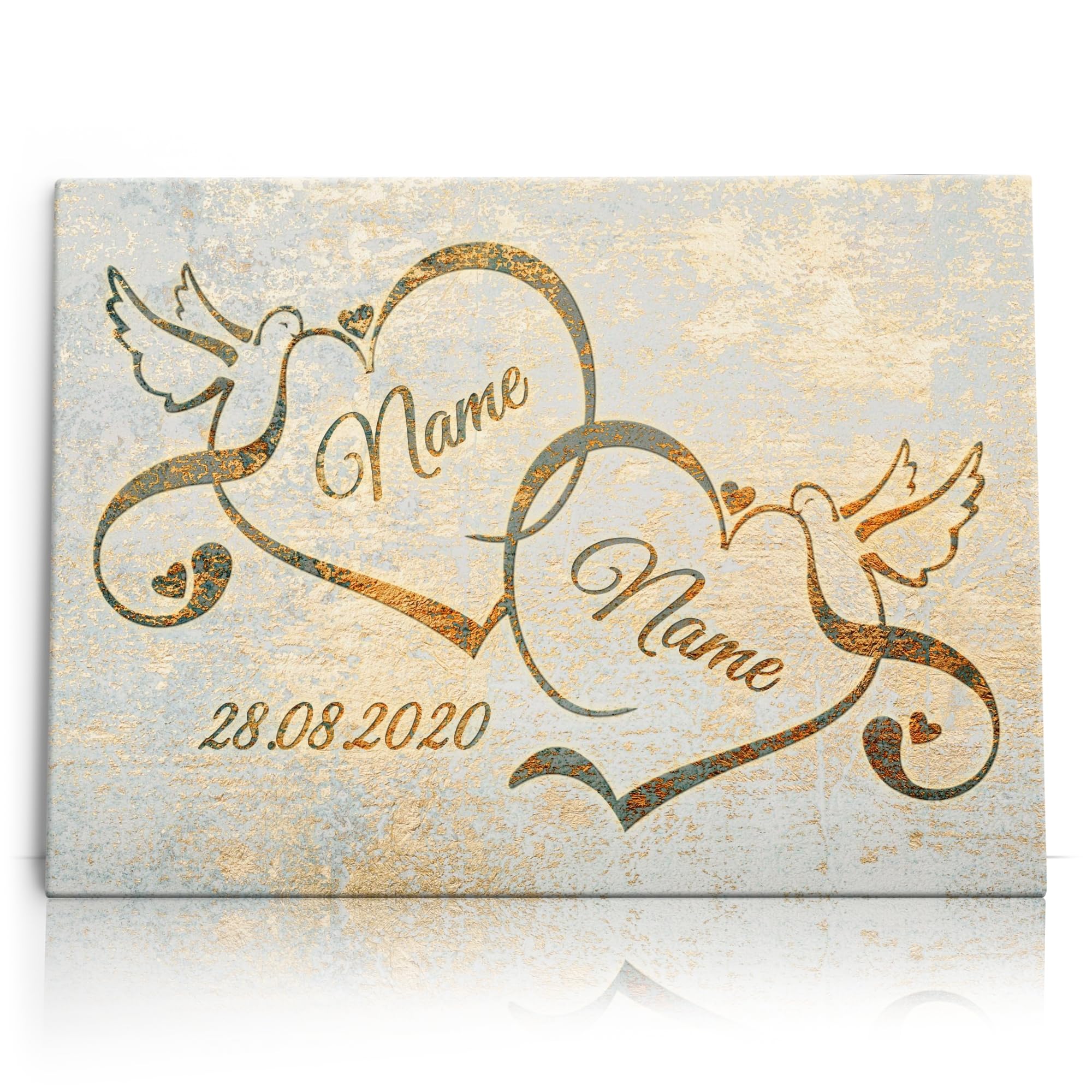 Liebesleinwand Leinwandbild personalisiert | Leinwand gestalten mit Namen und Datum Geschenk für Partner | Liebesvögel