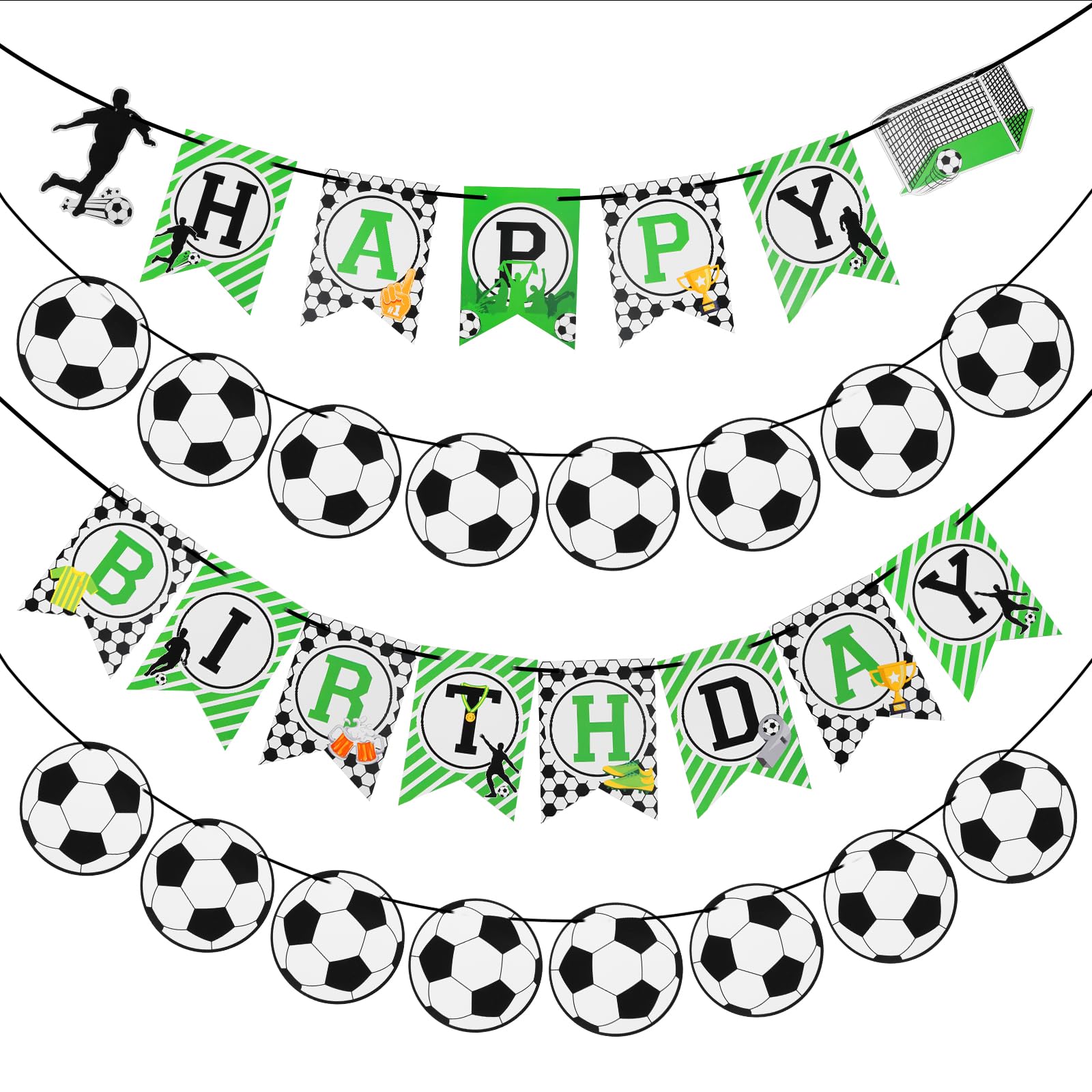 Ghirlanda E Striscioni Per Feste Di Compleanno A Tema Calcio - Happy Birthday + 2 Banner Palloni - Euro 2024 - 2