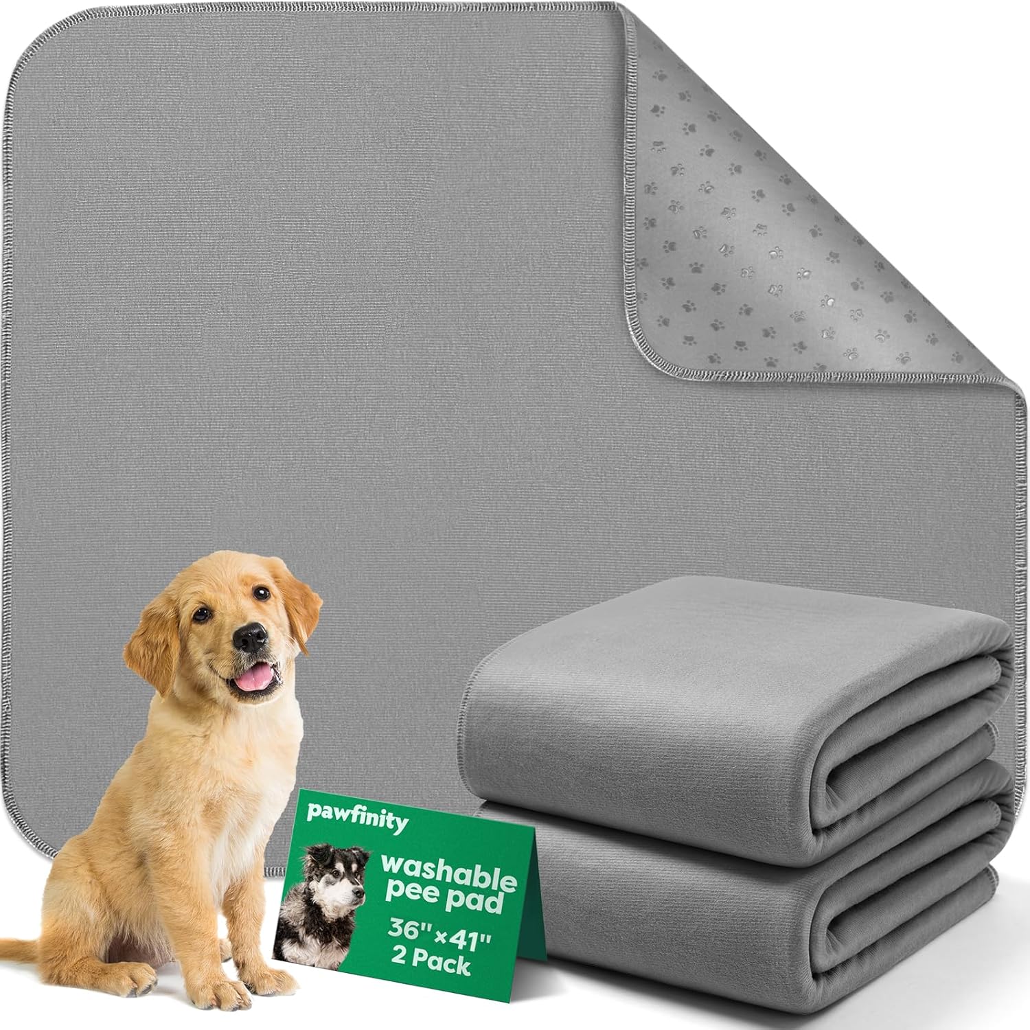 Pawfinity Large Washable Pee Pads for Dogs, Reusable Puppy Training Pad XL, Ultra-Soft, Absorbs 2X Faster & High-Capacity, Leakproof, Non-Slip, Waterproof Pet Mat for Floor, 36x41 inch, 2 Pack