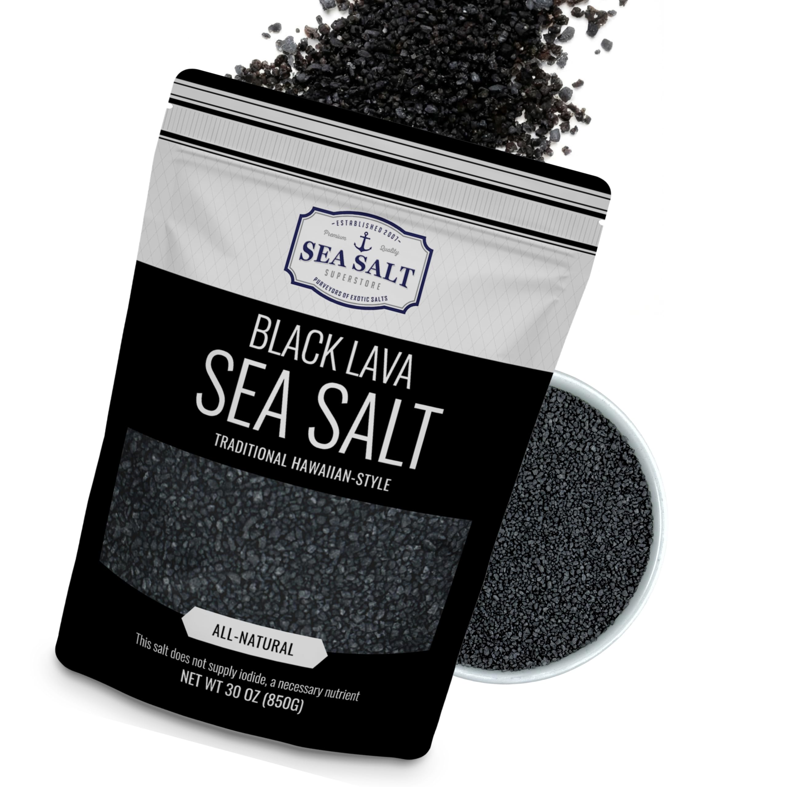 Black Lava Hawaiian Sea Salt Infused with Activated Charcoal – Hawaiian-Style Black Salt for Seasoning, Grilling, & Finishing with a Mild, Smoky Flavor – 30 Oz Bag