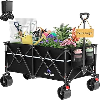 Large Collapsible Wagon Cart with Wheels - Foldable Wagons 260L Heavy Duty 500lbs, Beach Wagon with Big Wheels for Sand Folding Utility Wagons Carts for Sports Shopping Camping