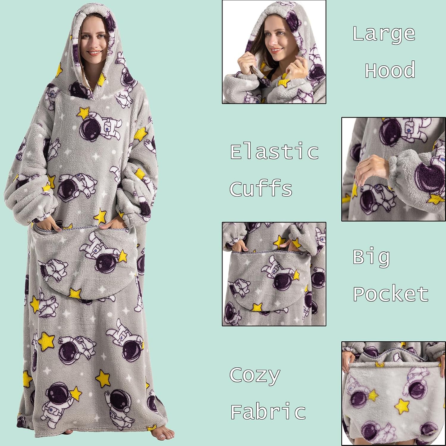 Blanket Hoodie for Women Men, Oversized Warm Cozy Hooded Wearable Blanket with Sleeves - Image 4