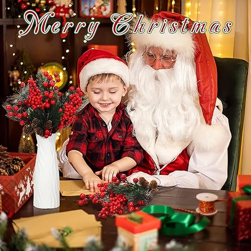 Miniatura 3 de 40 piezas de púas artificiales de Navidad surtidas de bayas rojas, tallos de pino sintético y aerosoles, ramitas florales de Navidad, tallos de