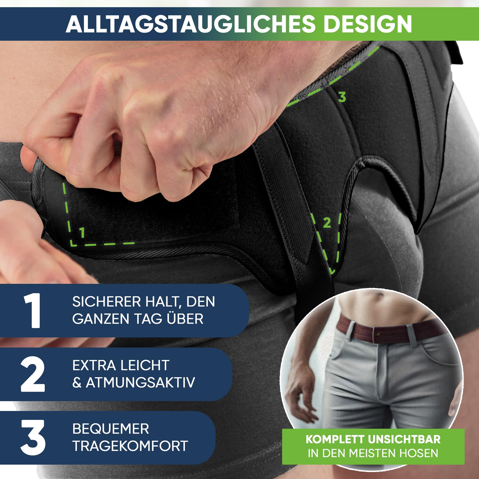 aHeal Leistenbruch Herren Medizinischer Stützgürtel - Leistenbruchgürtel für Männer, Weiches Elastisches Bruchband Leistenbruch, Schmerzlinderung Leistenbruch Gürtel & Herniengürtel - Größe 3 Schwarz