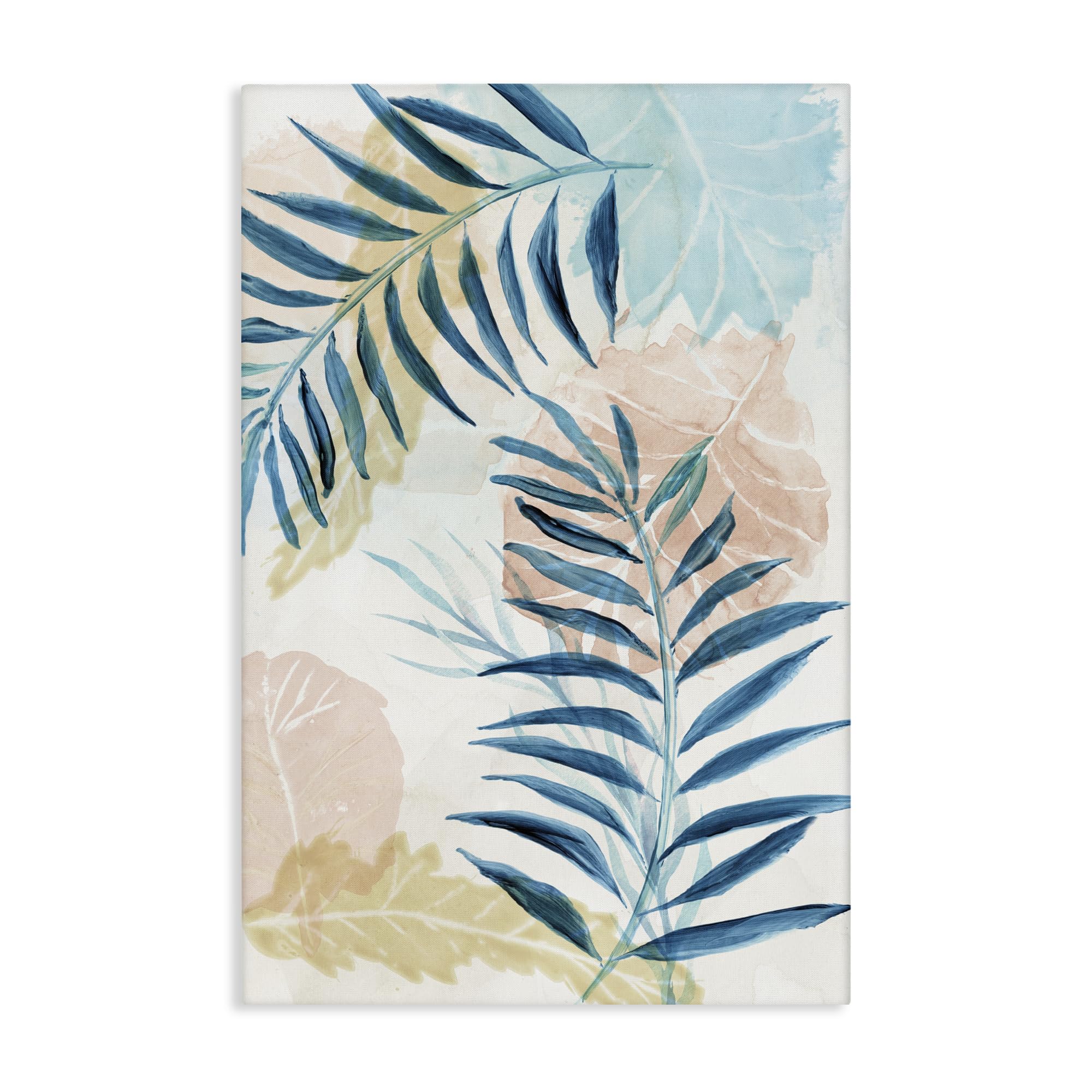 Blue Palm Fronds Tropical Botanical, 20 x 30 Inch Canvas Wall Art