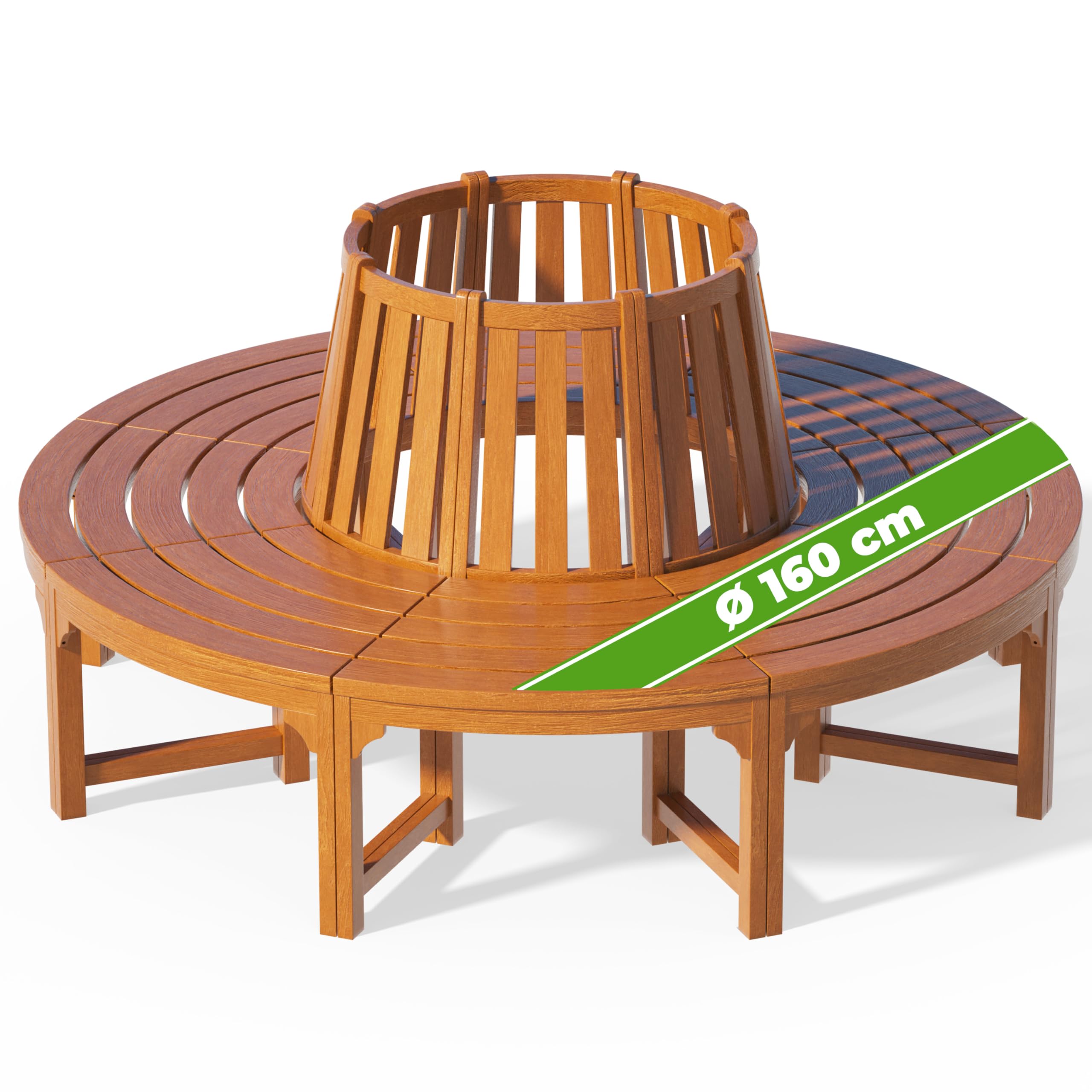 CASARIA Banco para Árbol Madera Jardin Certificación FSC | 160x60cm, Carga 320kg, Patio, Resistente, Bancos, Semicircular, Exterior, Respaldo, Eucalipto, Parque