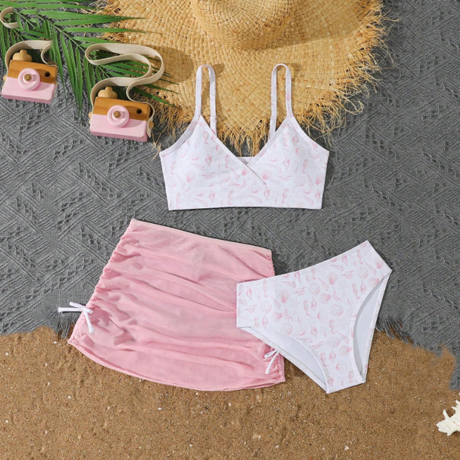 Generisch Bañador de dos piezas para niñas con estampado floral, parte superior e inferior para adolescentes