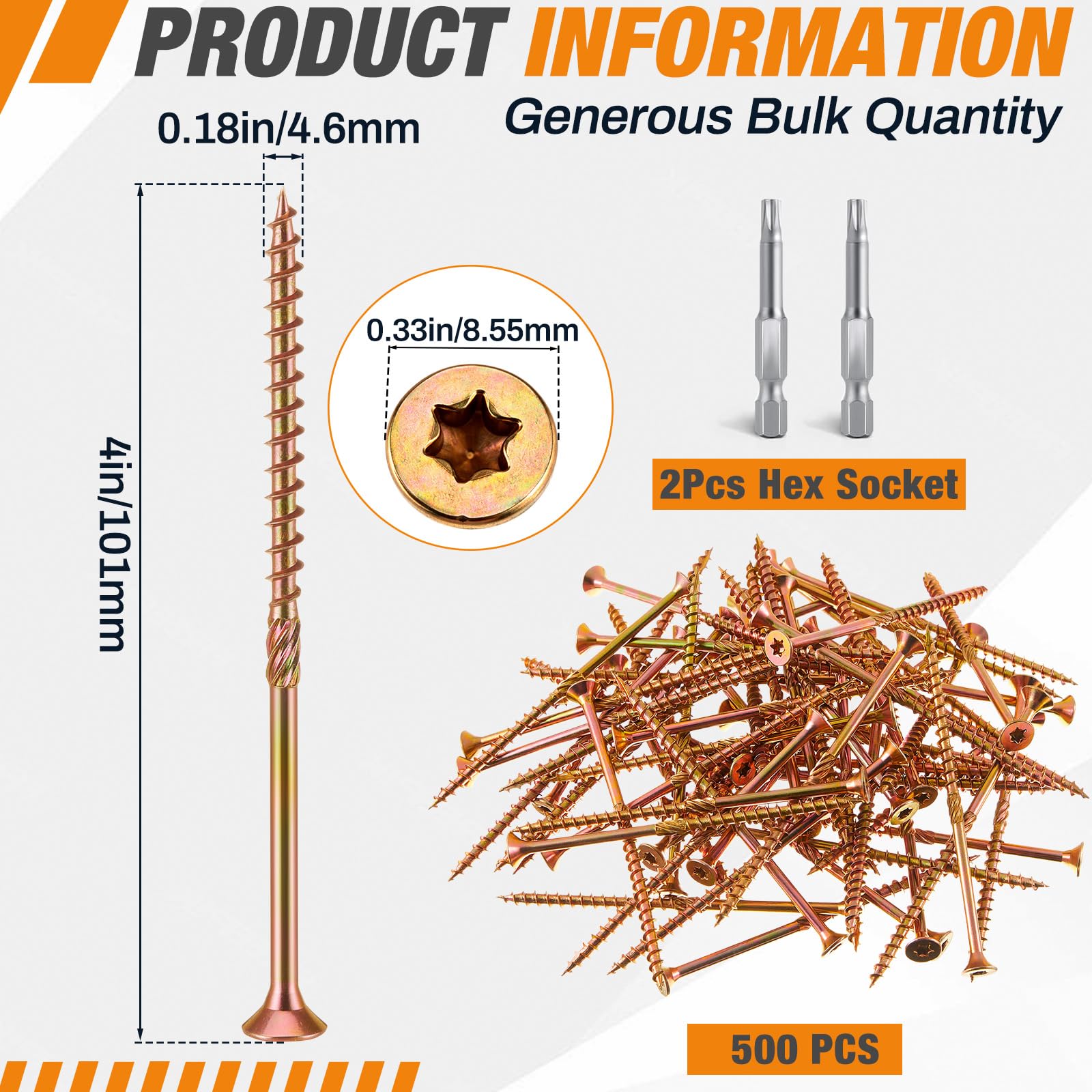 Blulu 500 tornillos de madera #10 x 4 pulgadas, tornillos de cubierta de 4 pulgadas resistentes a la corrosión, revestimiento exterior de epoxi con 2 puntas de estrella T25 para valla al aire libre