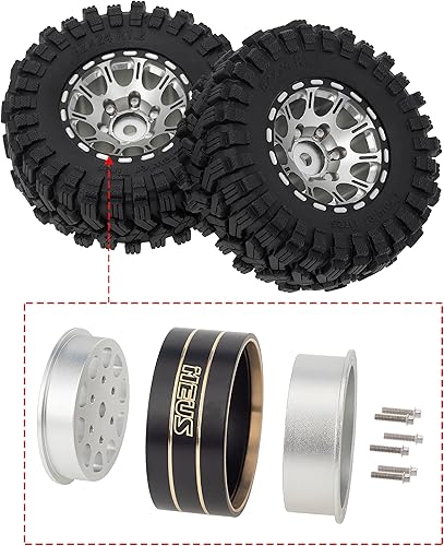 Miniatura 2 de MEUS RACING 1.2 Beadlock Wheels Juego de neumáticos de latón para TRX4M SCX24 FCX24 AX24 124 118 RC Crawler Car, negativo 0.157 in 1.48 oz (plateado