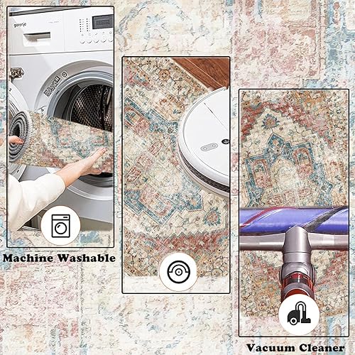 Miniatura 5 de Yancorp Tapete de interior de 3 x 5 pies, pequeño, delgado y lavable, antideslizante, tapete bohemio para sala de estar, tapete para interiores,