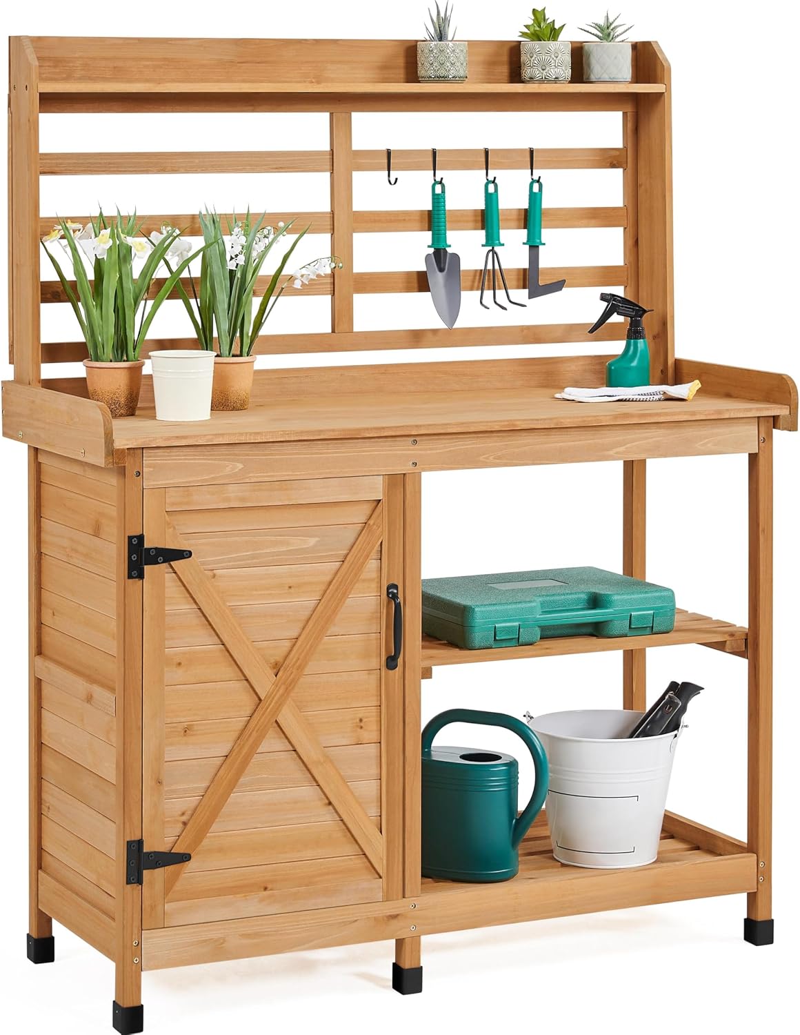 Topeakmart Outdoor Potting Bench with Storage Cabinet, Gardening Table,Wood
