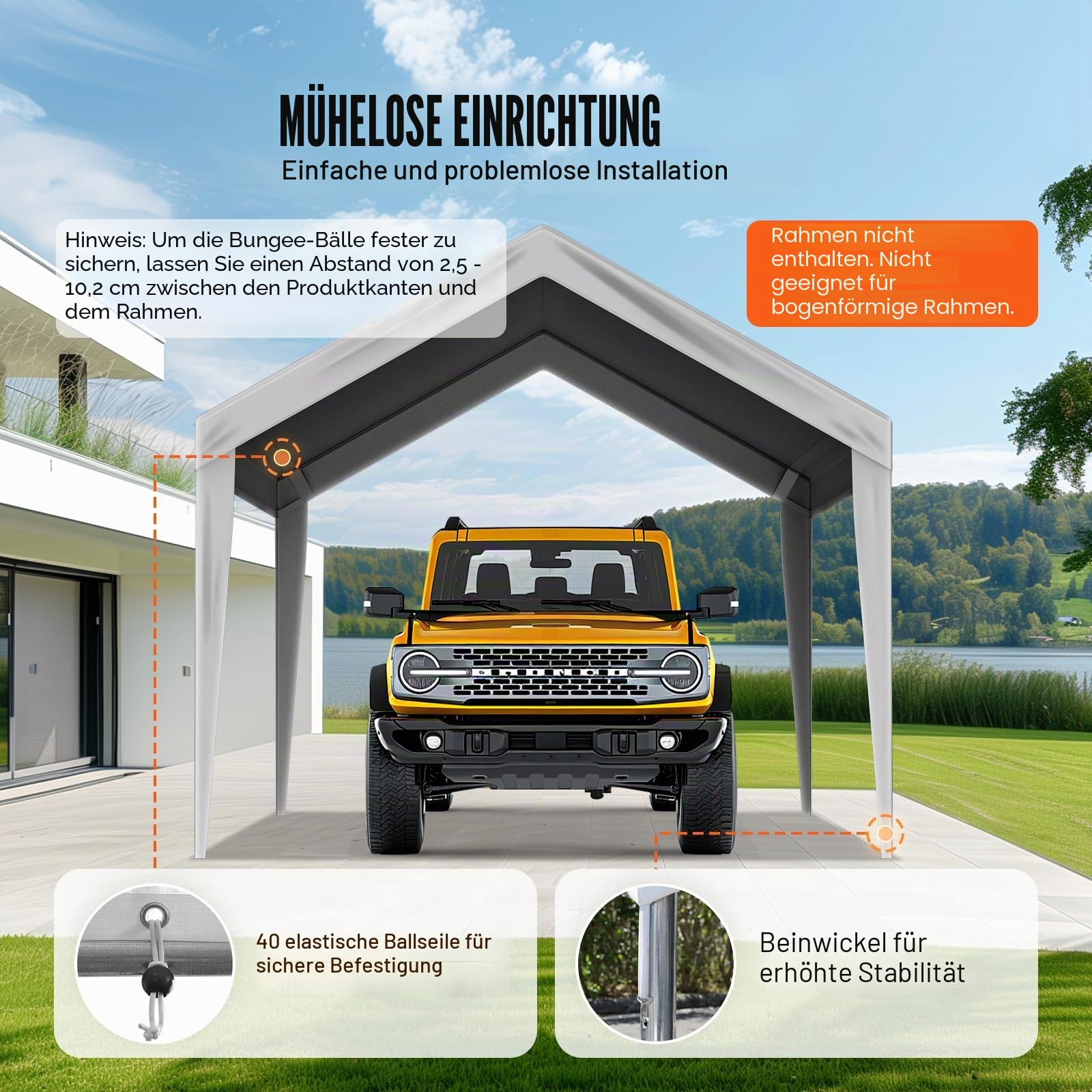VEVOR Carport-Garagenzelt, 3 x 6 m, Garagendachzelt, wasserdicht und UV-geschützt, einfache Installation mit Spanngurten, Grau (nur Dachabdeckung, Rahmen Nicht im Lieferumfang enthalten)