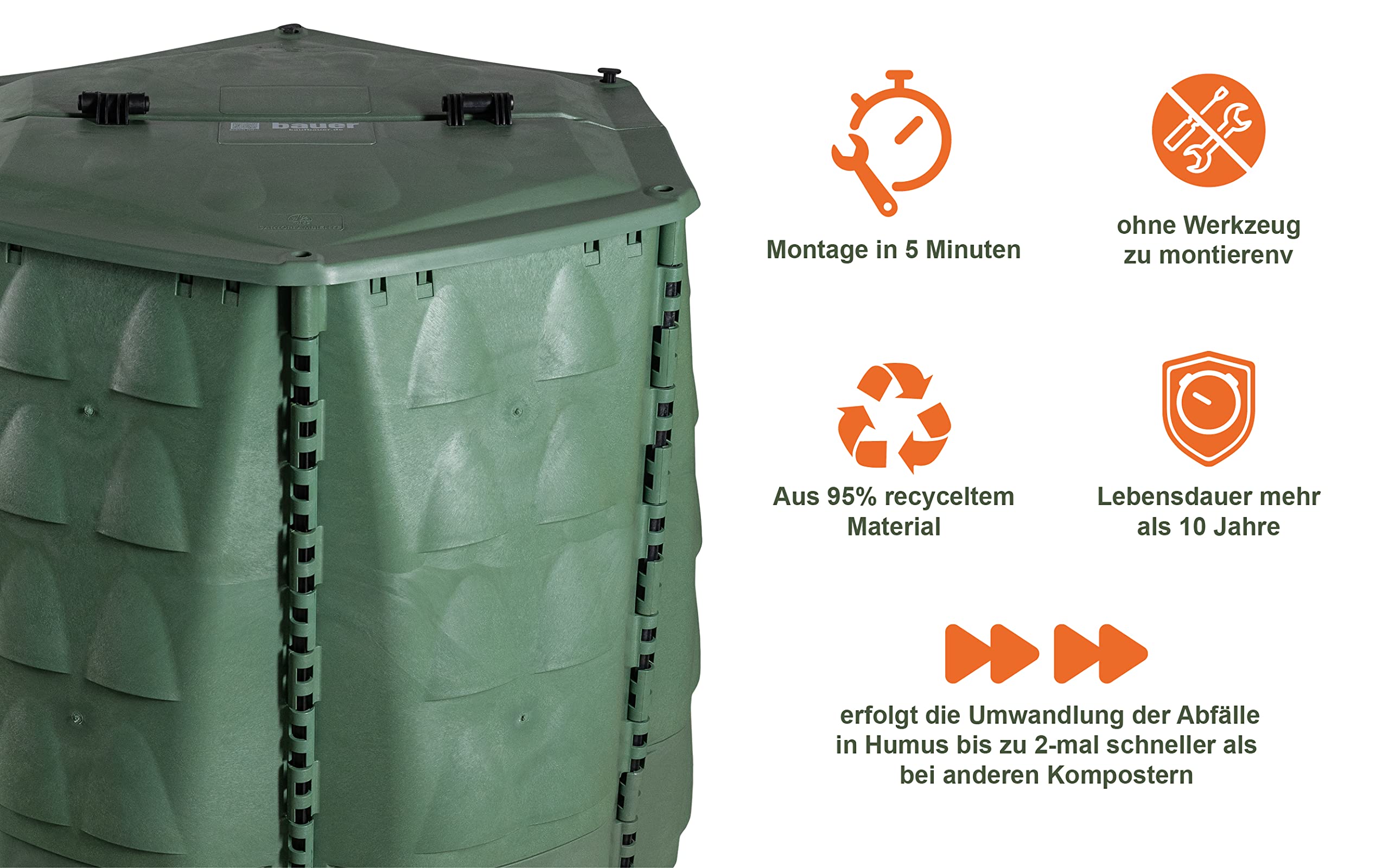 Hardwex Komposter | Schnellkomposter | Thermokomposter | 1000 L | 10mm starke Wände aus hochwertigem Polyethylen mit Schaumstoffkern | Ausgeklügeltes Belüftungssystem | Mit antibakterieller Behandlung