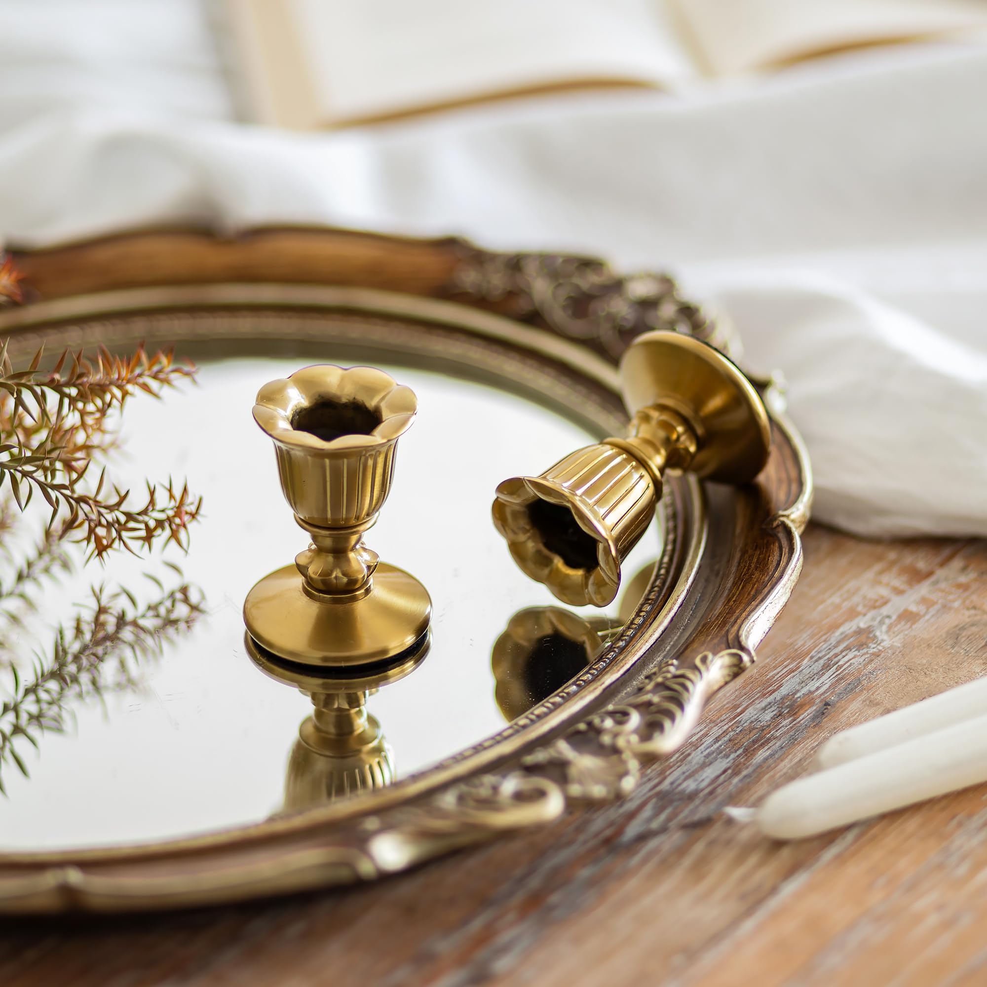 Romadedi Set Di 2 Candeleri Vintage In Ottone – Portacandele Oro Vittoriano Per Camino, Centrotavola Matrimonio E Decorazione Casa
