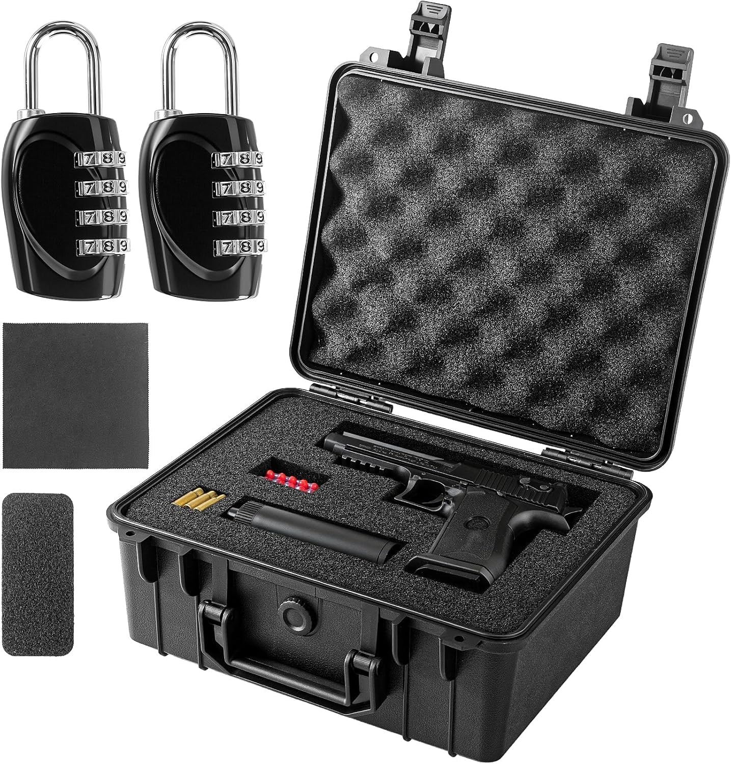 Waffenkoffer mit Zahlenschloss, Wasserdicht Hartschalenkoffer Pistolenkoffer mit Anpassbar Schaumstoffeinlagen, Tragbare Handfeuerwaffen Magazin Aufbewahrungsbox für Pistole Kleine Drohne Camcorder