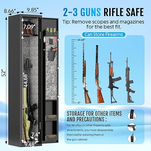 Miniatura 3 de KAER Caja fuerte para armas 2-3 para rifles y pistolas, gabinete para escopetas, acceso rápido, cajas fuertes largas para rifle con estante