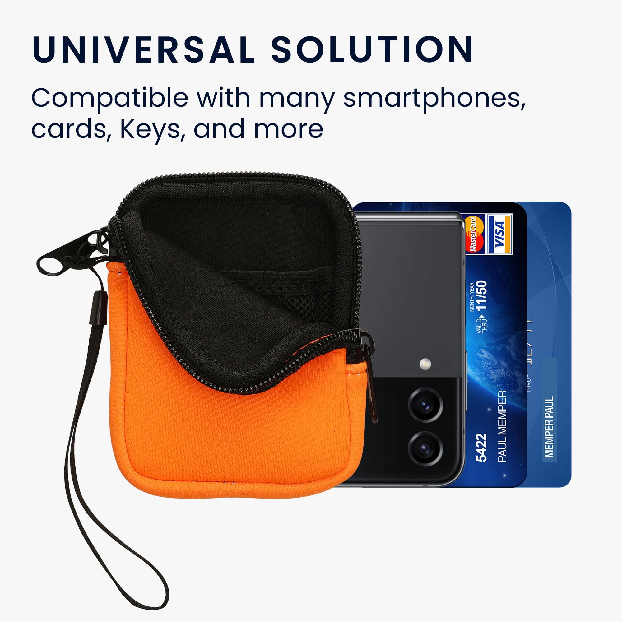 kwmobile Neoprenowe etui na telefon w rozmiarze XXS - 3/8.9 cm - mini uniwersalna torba na telefon komórkowy z zamkiem błyskawicznym, paskiem na nadgarstek - neonowo-pomarańczowa