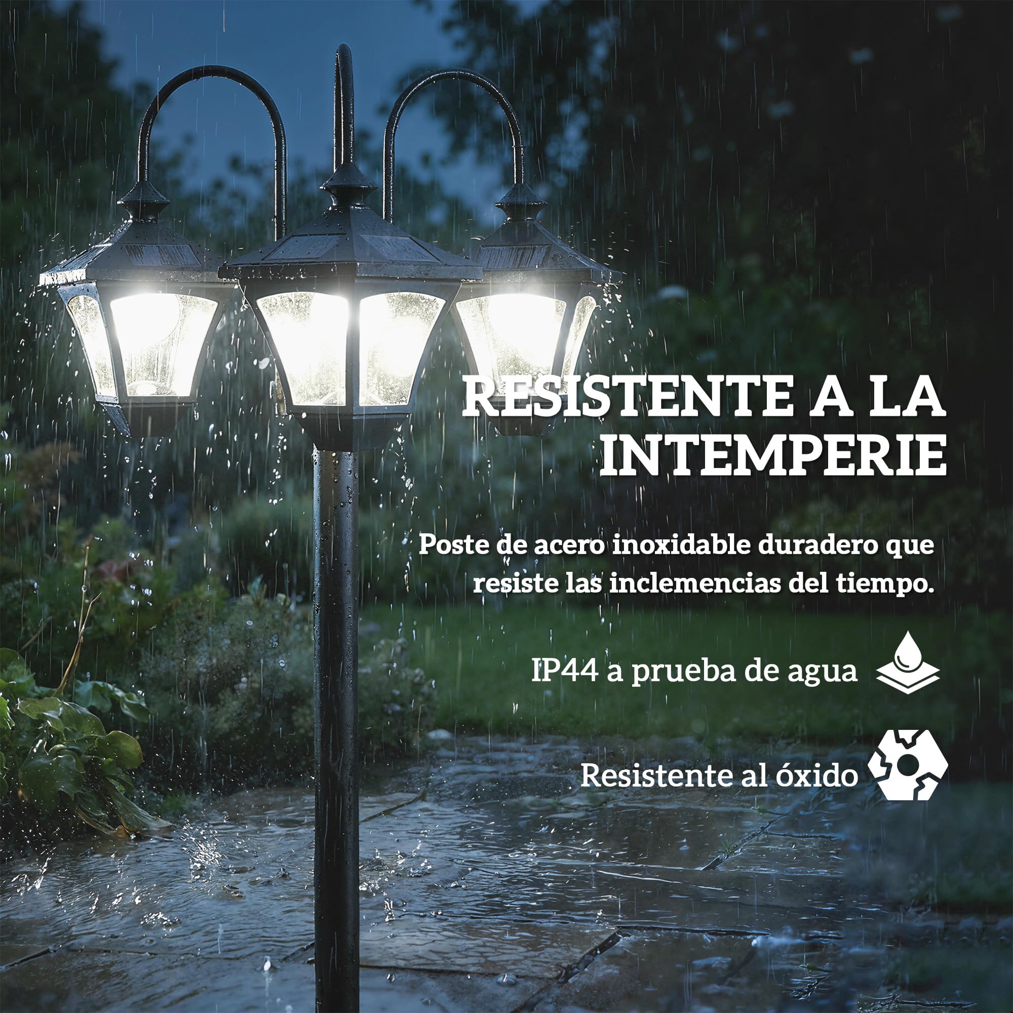 Outsunny Farola Solar Exterior de Jardín con Macetero 3 Cabezales Impermeable IP44 Encendido/Apagado Automático y Altura Ajustable Luz Solar de Exterior LED para Terraza Patio 52x52x185 cm Negro