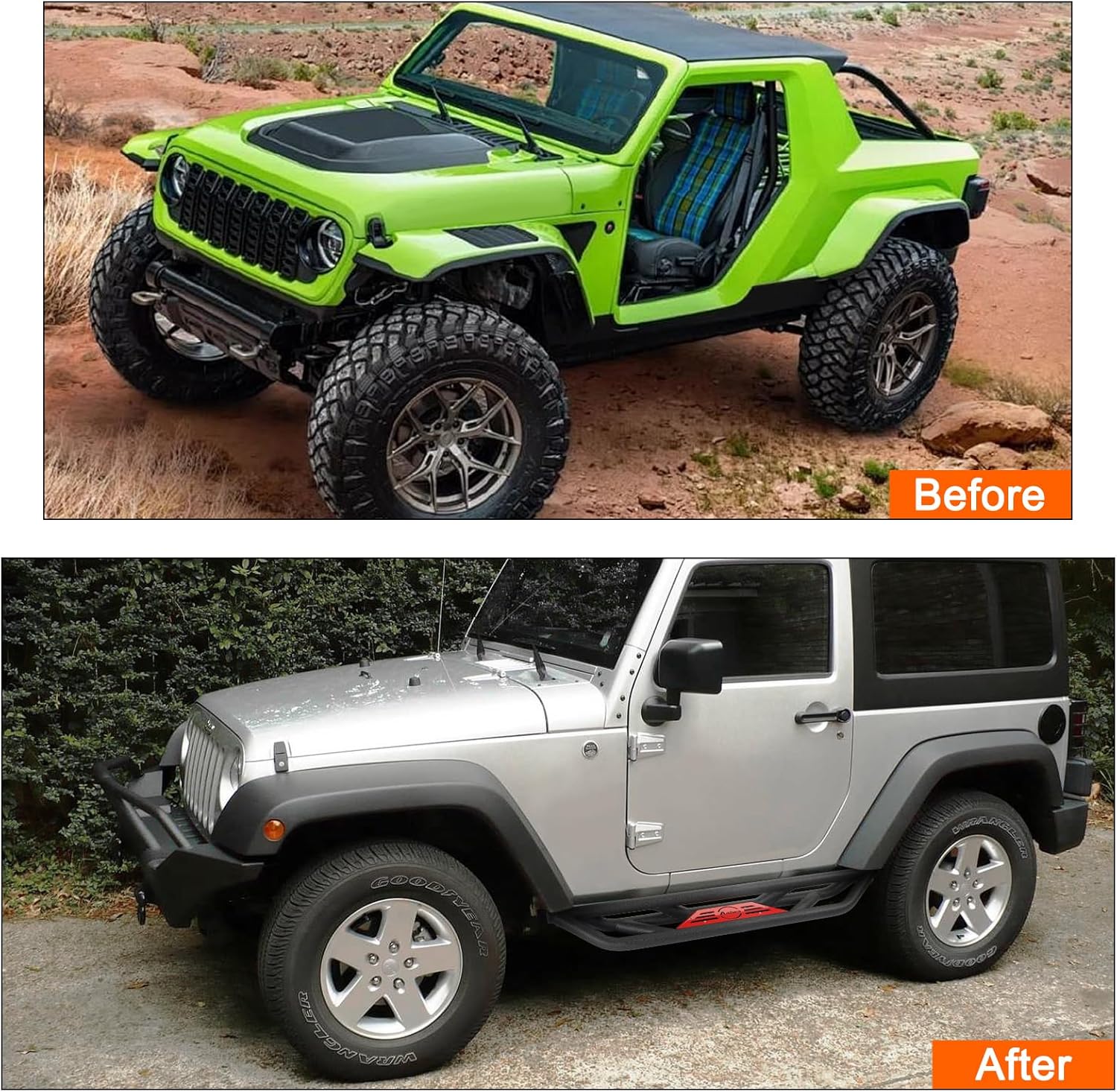 Running Boards, Side Steps Compatible with Wrangler JK 2 Doors 2007-2018, Black Powder Coated JK Nerf Bar, All-Steel Build Drop Side Steps Rails, Heavy-Duty Side Steps