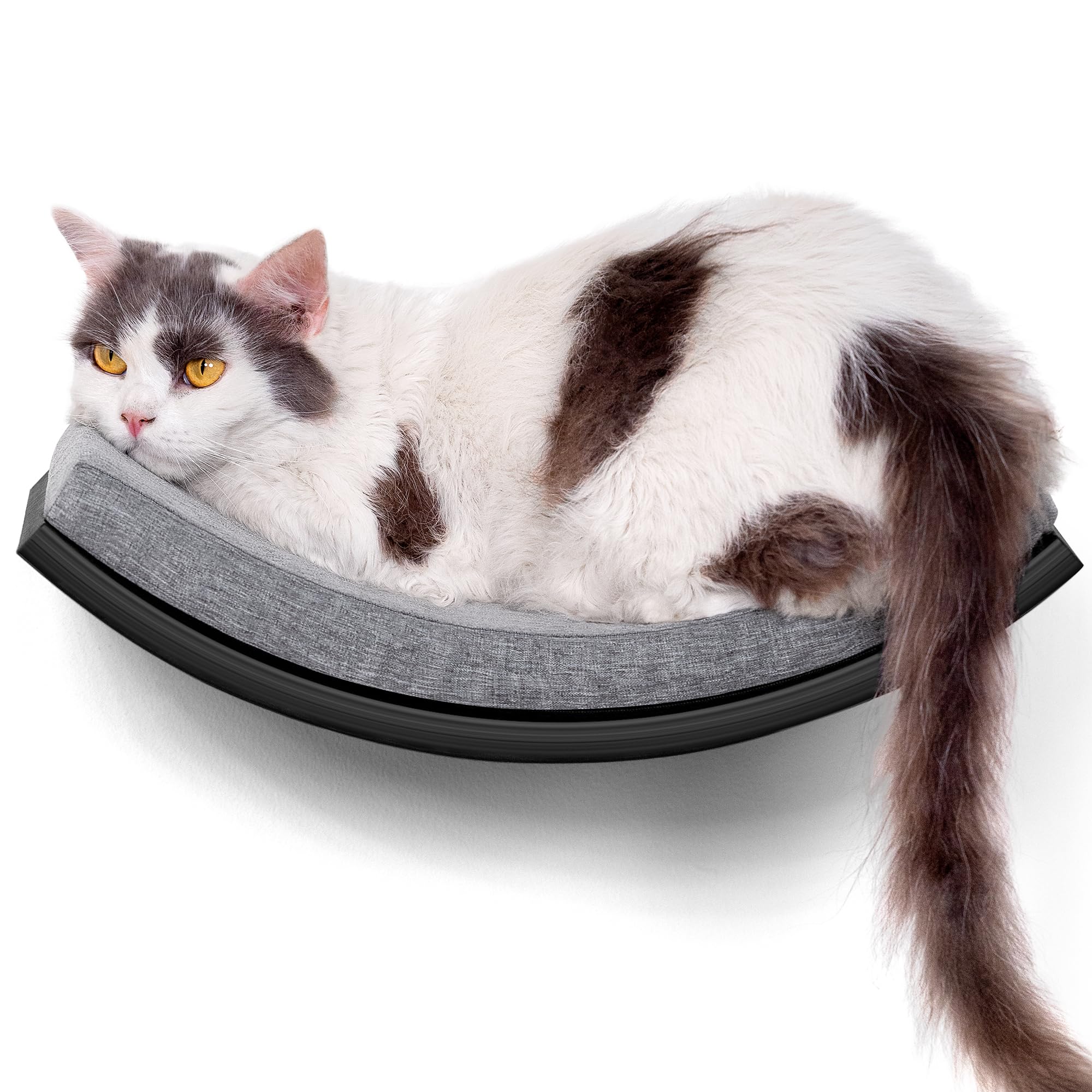 Gebogenes Katzen-Wandregal, Katzen Kletterwand mit Schaumstoffmatte, Wandmontiertes Massivholz Katzenwandmöbel für Klettern/Spielen/Schlafen