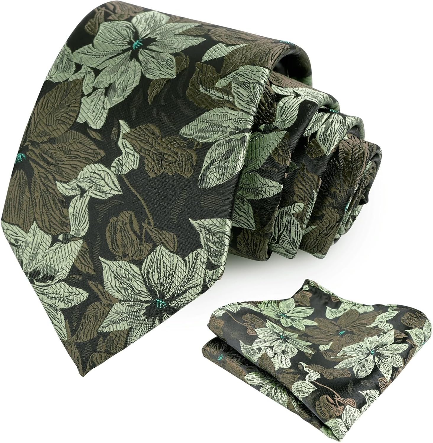 Alizeal Mens 3.35inches Large Floral Pattern Necktie and Printed Pocket Square Set