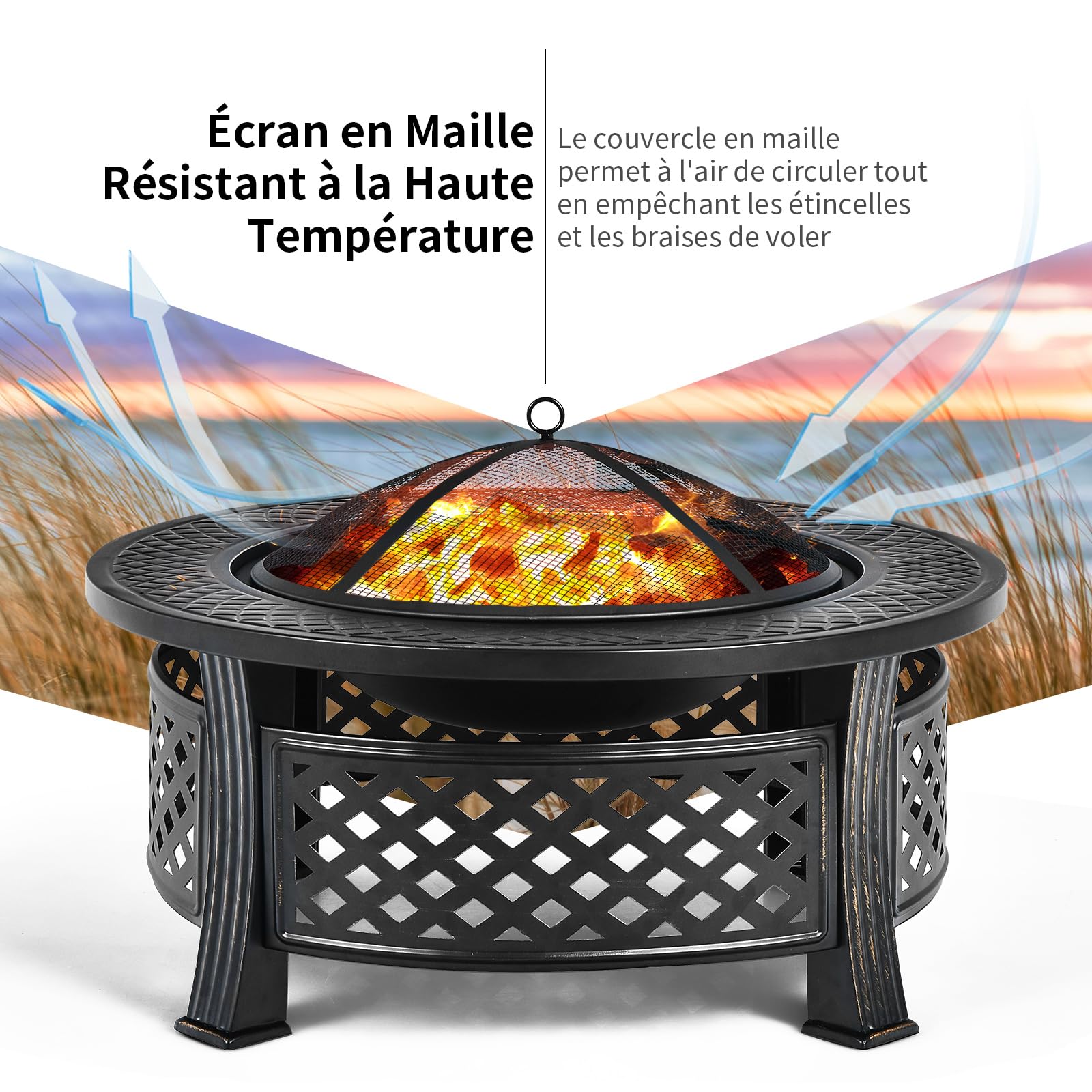 COSTWAY Brasero Rond 81 cm 3-en-1 Acier Résistant Haute Température