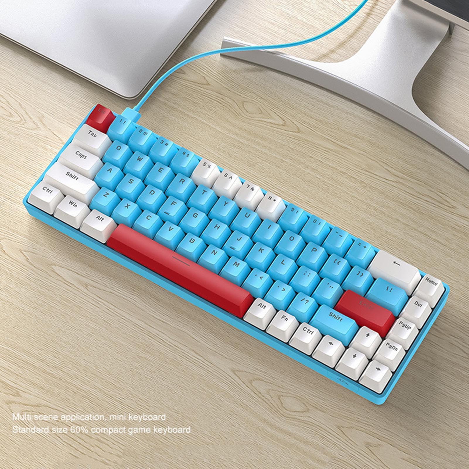 Teclado mecánico 60%, Teclado con Cable retroiluminado RGB, Compacto de 68 | teclas para laptop, escritorio, PC, teclas programables para escribir, oficina, estudio, 12.28 x 4.06 x 1.54 pulgadas