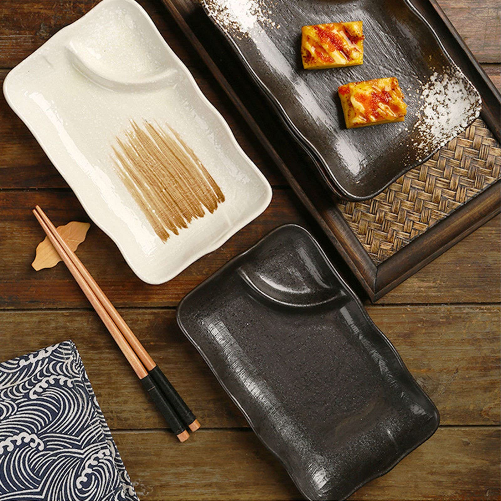 Ramen-Schüsseln-Set, Obstschale, Ramen-Schüssel, große Servierschüsseln, japanisches Porzellan-Servierset für Pommes und Dips, 2er-Set Keramik-Servierschüsseln, unterteilter Servierteller für Snacks –