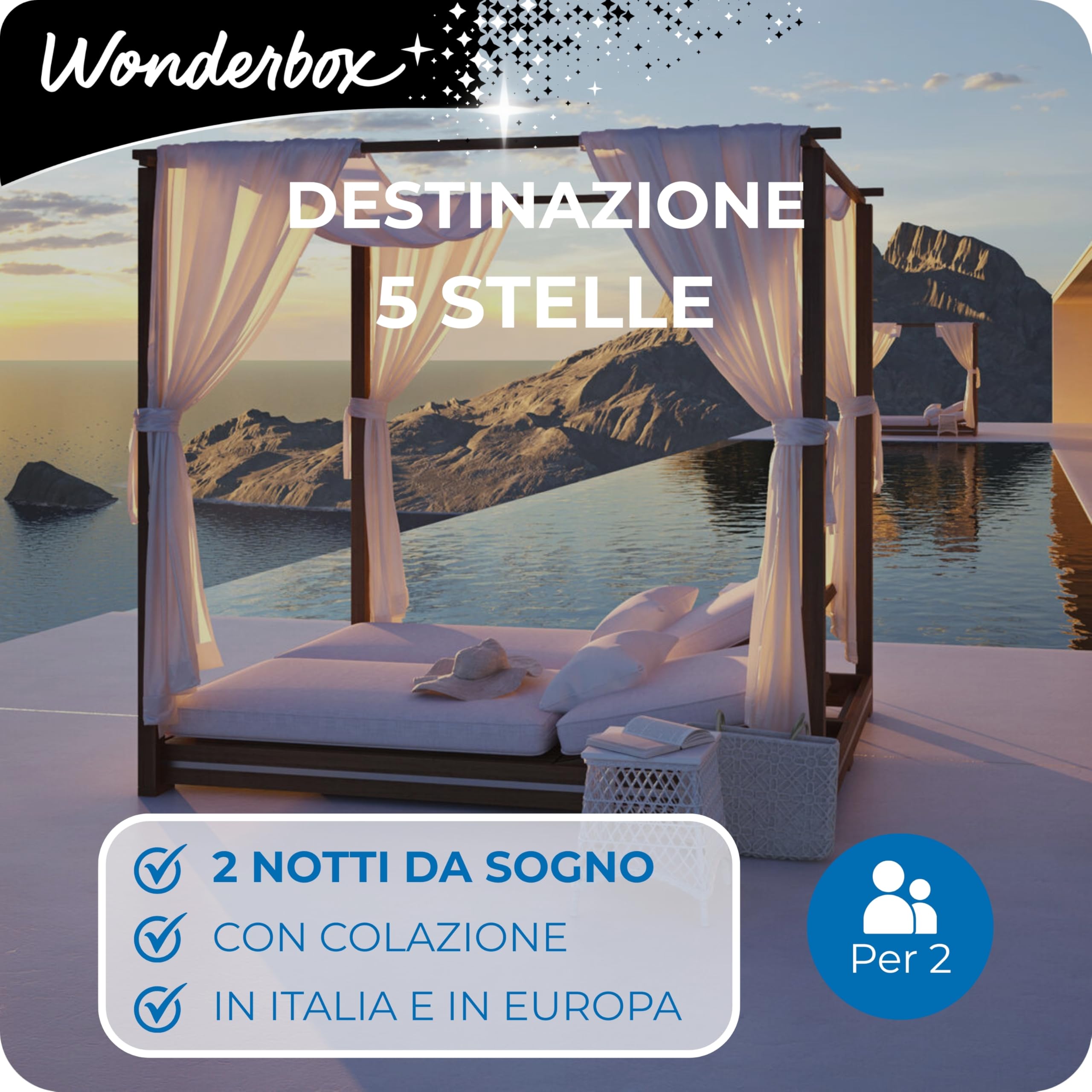 WONDERBOX - Cofanetto Regalo - Destinazione 5 Stelle - per 2 Persone | 2 notti + 1 colazione in hotel d'eccezione in Italia et in Europa - Una ricercata selezione di hotel esclusivi, Resort