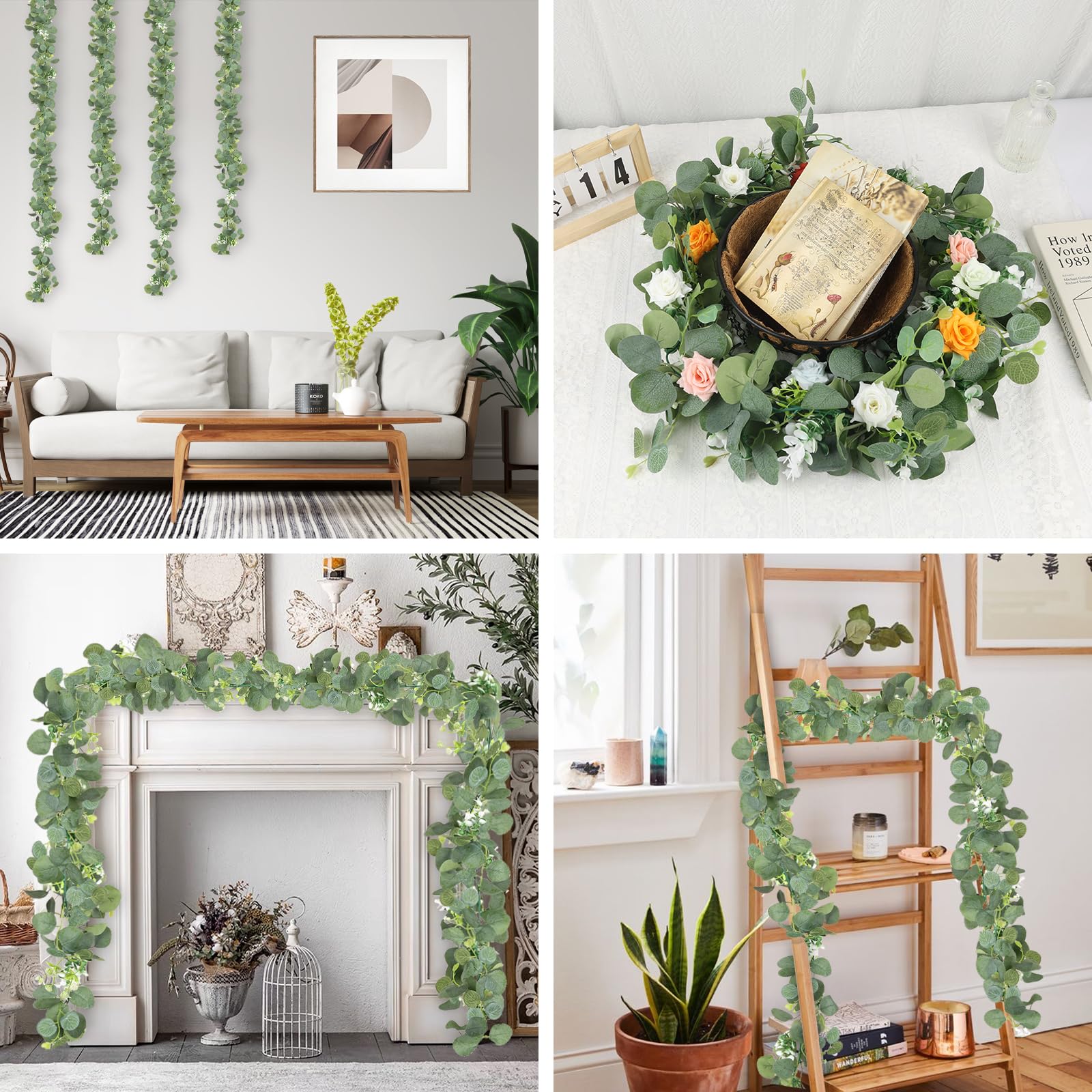 Guirnalda De Flores Artificiales Guirnalda De Hojas Verd Artificial, Hojas  De Eucalipto De Imitación, Vid Con Flor Blancas, Bayas Para Decoración De  Fita En Casa, Boda, 1 Ud. - AliExprs Hojas Eucalipto, image size:1600x1600