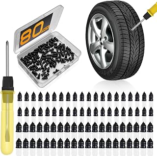 80pcs Tire Plugs Kit, Tire Repair Rubber Nails, Self-Service Vacuum Tyre Screws (40S+40L) Fast Repair Quick Puncture Tools with a Box, Double-ended Screwdriver, for Car Motorcycle Truck Tractor ATV