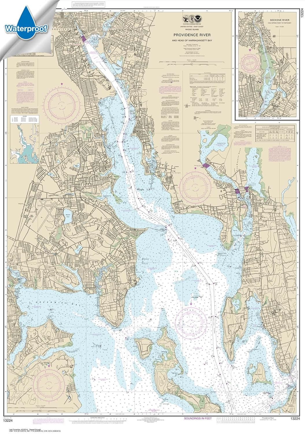 Paradise Cay Publications, Inc. NOAA Chart 13224: Providence River and Head of Narragansett Bay 34.6 x 48.9 (Waterproof)