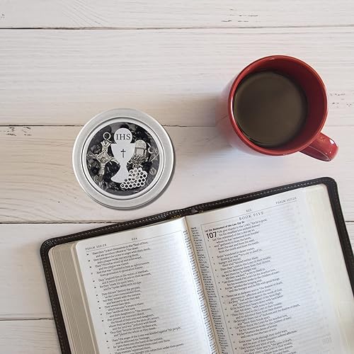 Miniatura 4 de Rosario de cuentas negras con cáliz y anfitrión pequeño, rosarios con cuentas de oración de vidrio y centro de mesa de crucifijo en tono plateado,