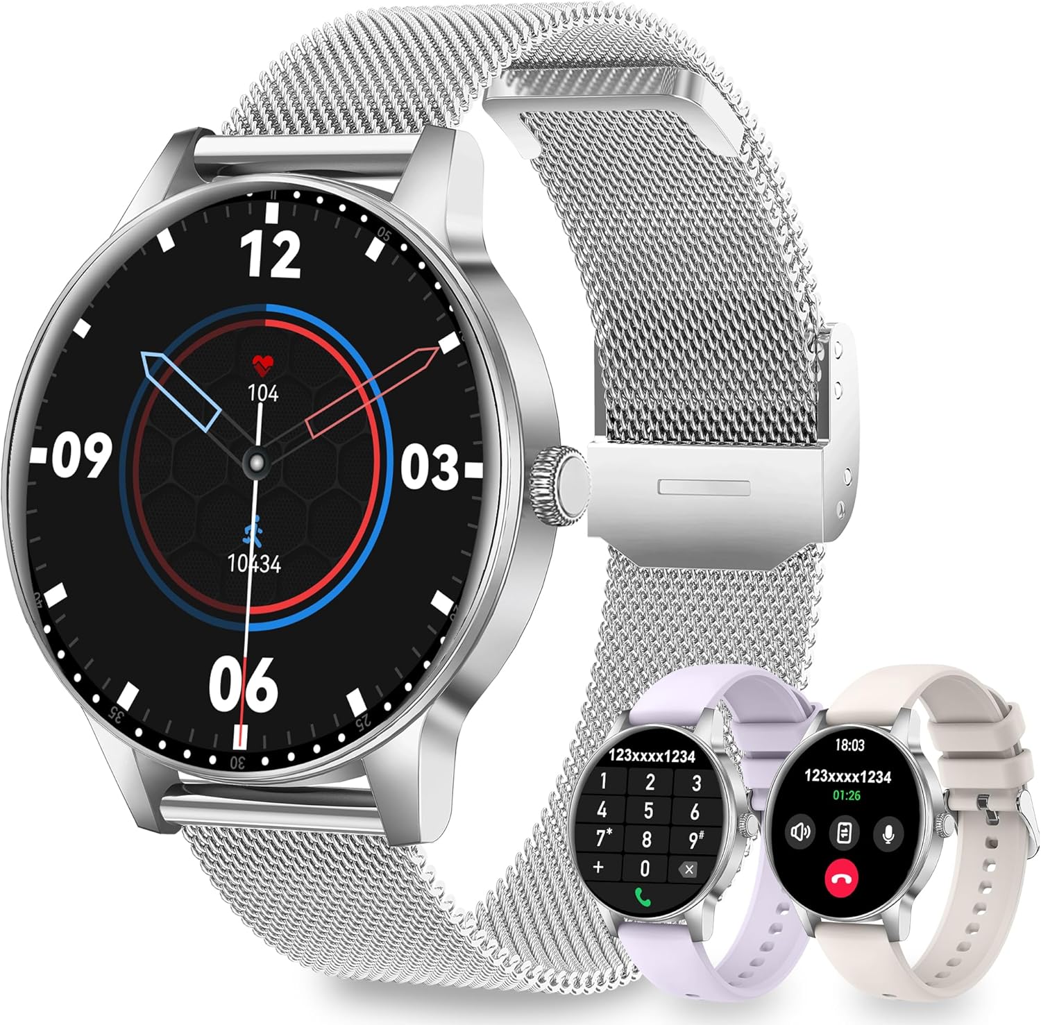 Smart Watches for Women, 1.27″ HD Smart Watch for Android Phones & iPhones, Smartwatch Answer/Make Calls, Fitness Tracker with Heart Rate/Sleep/SpO2 Monitor, 110+ Sport Modes, 3 Bands (Silver)