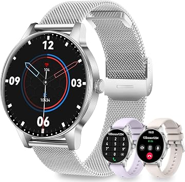 Smart Watches for Women, 1.27" HD Round 3 Bands Silver