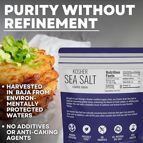 Miniatura 2 de Sal marina kosher de grano grueso para molinillo, reemplazo natural y sin yodo para la sal de mesa, bolsa de 14 onzas