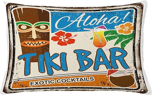 Ambesonne - Funda de cojín decorativo cuadrado, diseño vintage oxidado, cóctel exótico aloha y bebida de coco, nostálgico, 66 x 41 cm, multicolor