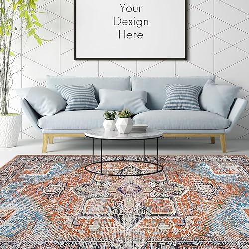 Miniatura 2 de Alfombra de área envejecida, de 4 x 6 pies, con estampado floral, oriental, plegable, delgada, de felpilla, antideslizante, lavable, para sala de