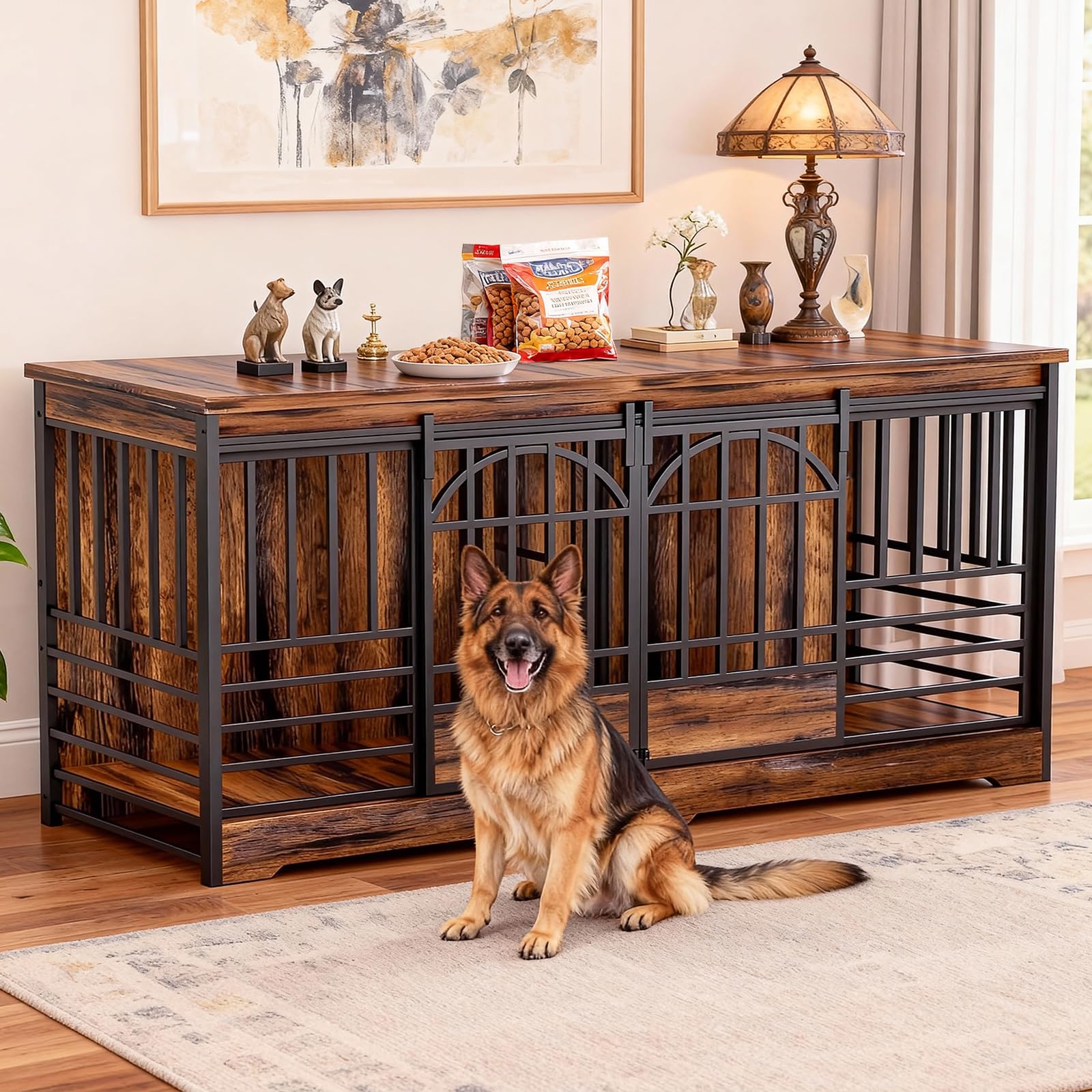 COZPAW 78 Inch Double Dog Crate Furniture, Extra Large