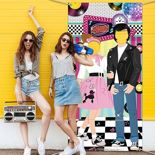 Miniatura 5 de Irenare Decoraciones de fiesta de los años 50 para fiestas, telón de fondo grande de los años 50, fondo de cartel de rock and roll de los años 50,