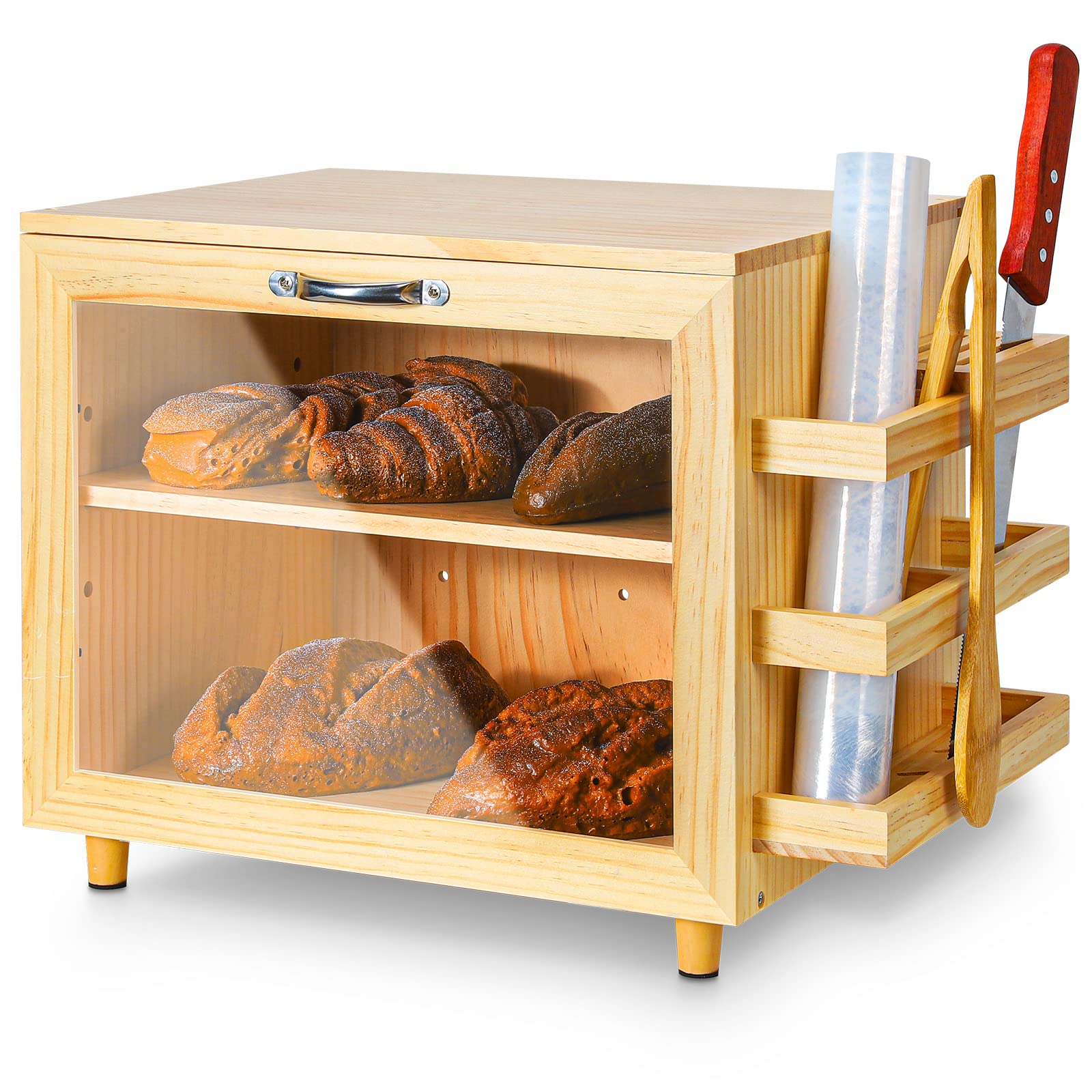 Buy Homde Large Bread box for kitchen Countertop Wooden Multifunction