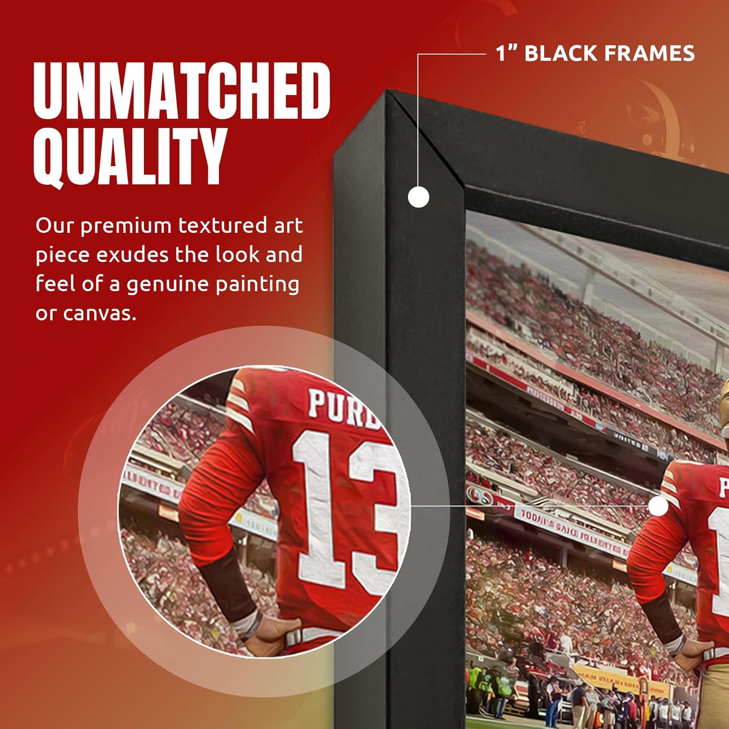 Sporticulture NFL American Football Framed Wall Art - San Francisco 49ers - Brock Purdy - Christian McCaffrey - Picture Poster for Boys Bedroom & Man Cave Decor, Ready to Hang, Blue 27" x 39", Large