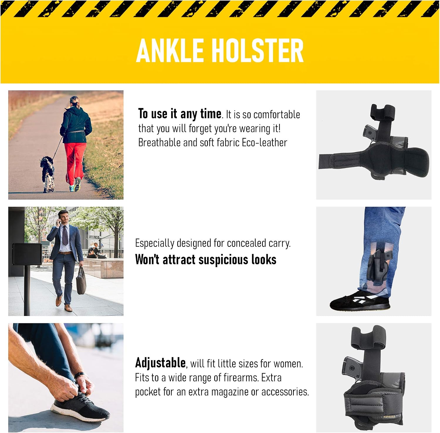 Ankle Gun Holster Concealed Carry - by Houston - Eco Leather - Fits: Most Small 380, Keltec, Ruger LCP, S&W BG, Taurus TCP, Jimenez J.A, Sig P238, Diamond Back - Comfortable to use (Left)
