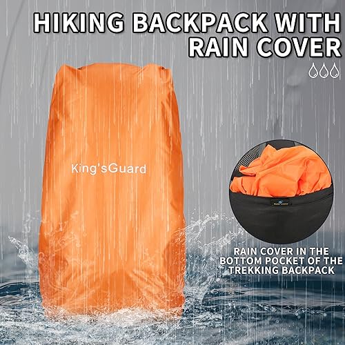 Miniatura 3 de King'sGuard Mochila de senderismo 60L para hombres y mujeres, mochila de camping impermeable, mochilero, montañismo, escalada, mochila, Naranja, 60