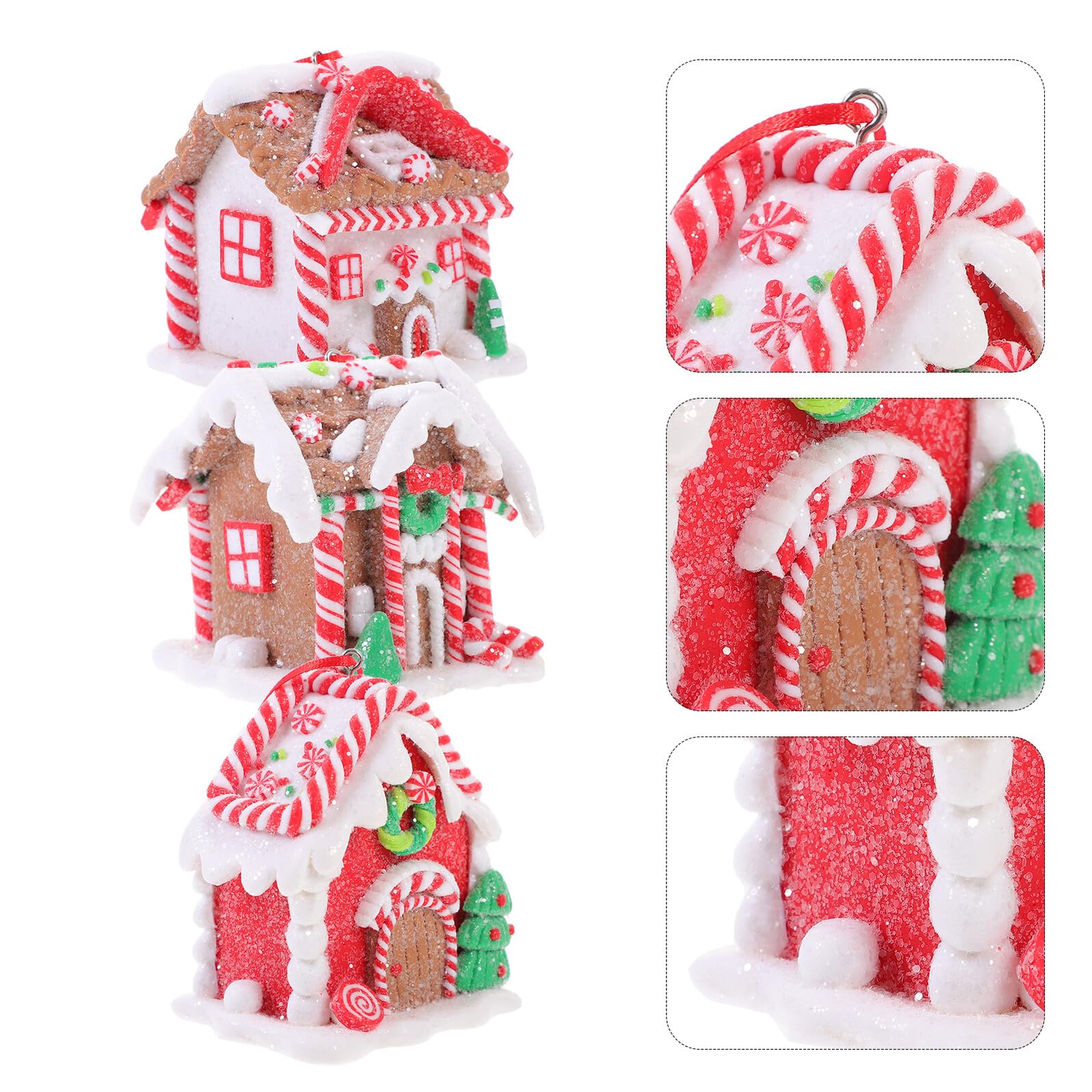 Adornos Navideños 3 Piezas Mini Casa de Silicona para Colgar en Árbol Decoración de Escritorio y Escaparate Modelo Casa Dulce Festiva