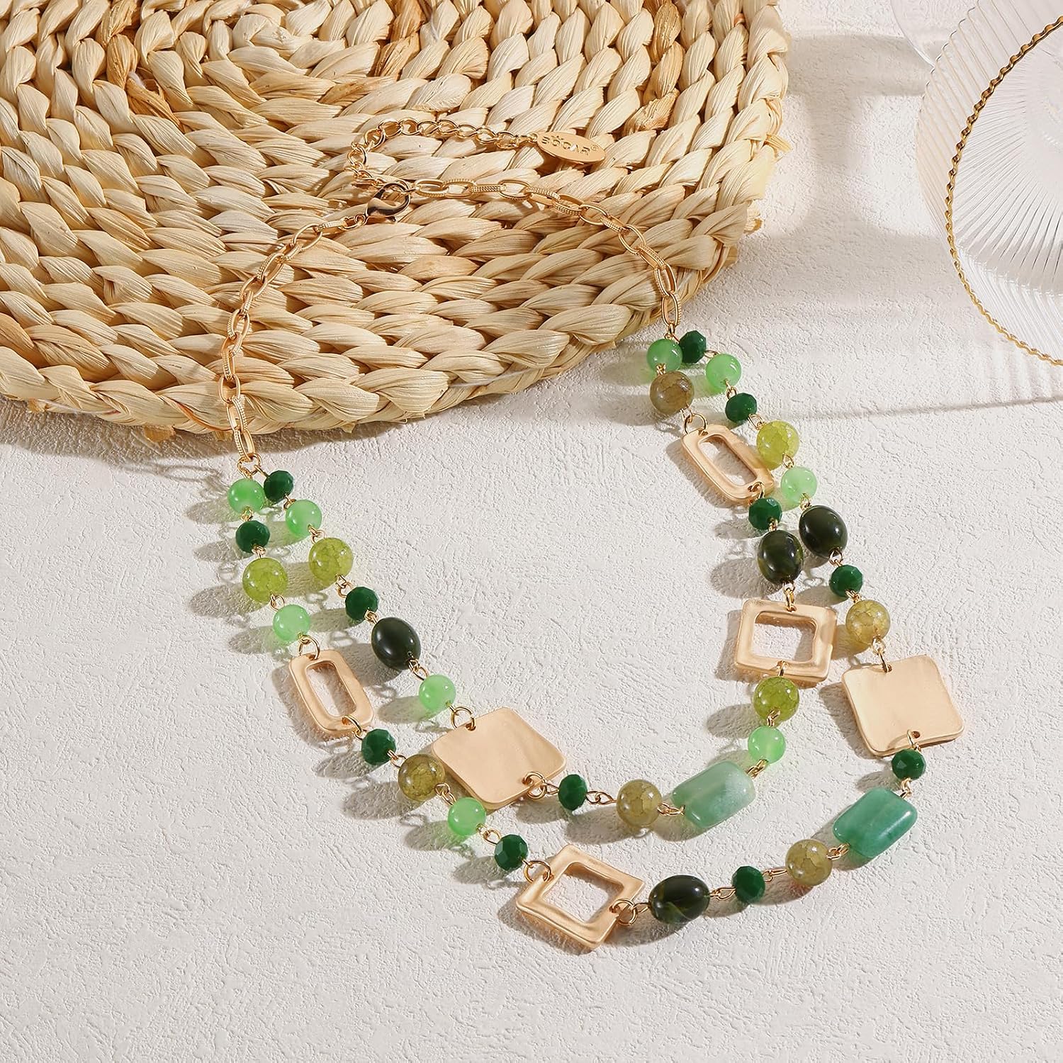 Bocar Collar Beaded Chian Necklace Geometry 2 Strand Layer Statement Jewelry Women Gift (NK-10744)