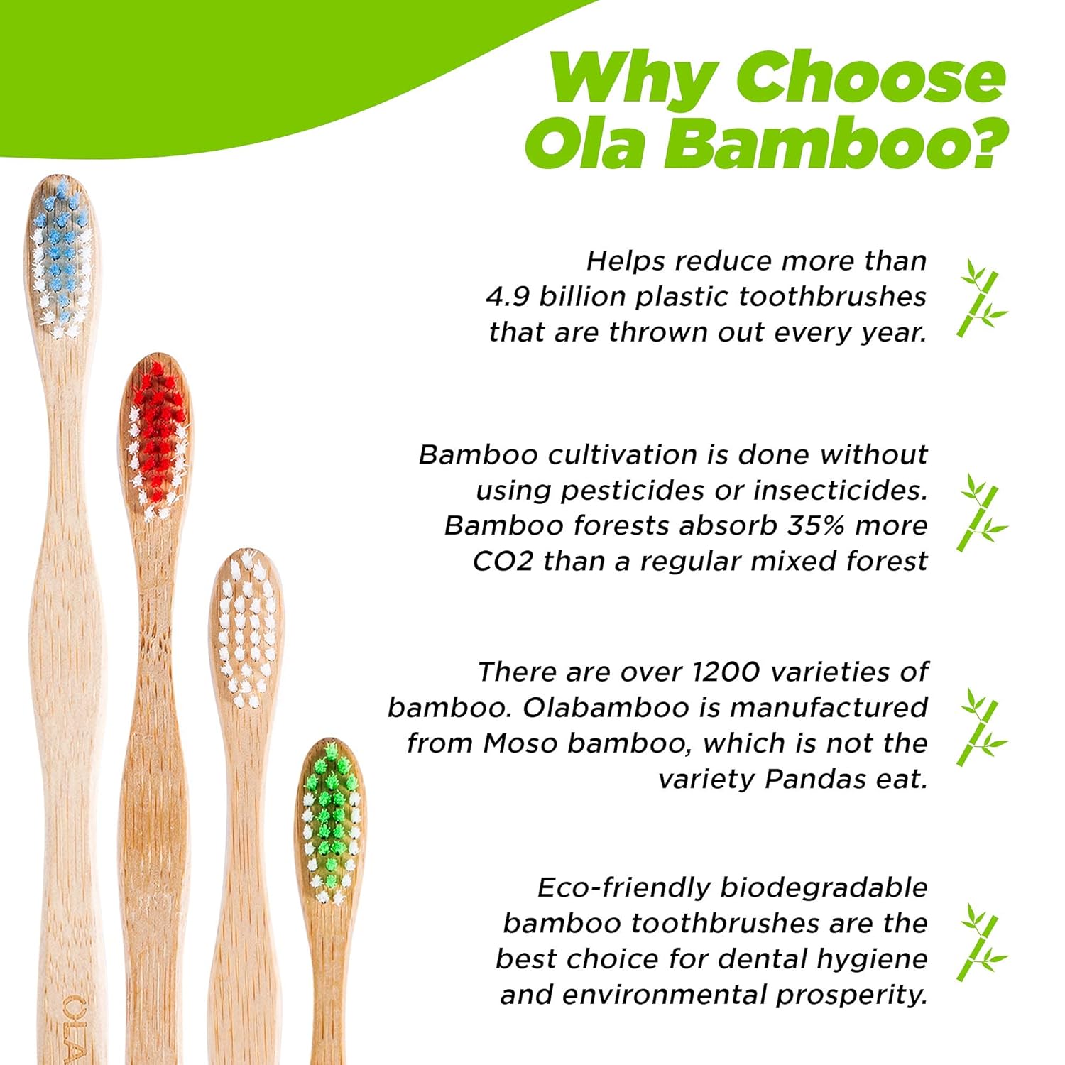 New Arrivals OLA Bamboo - Bamboo Toothbrushes, Pack of 4, Soft Bristle Toothbrush for Sensitive Teeth, Soft Toothbrushes for Adults, Zero Waste Products for The Environment